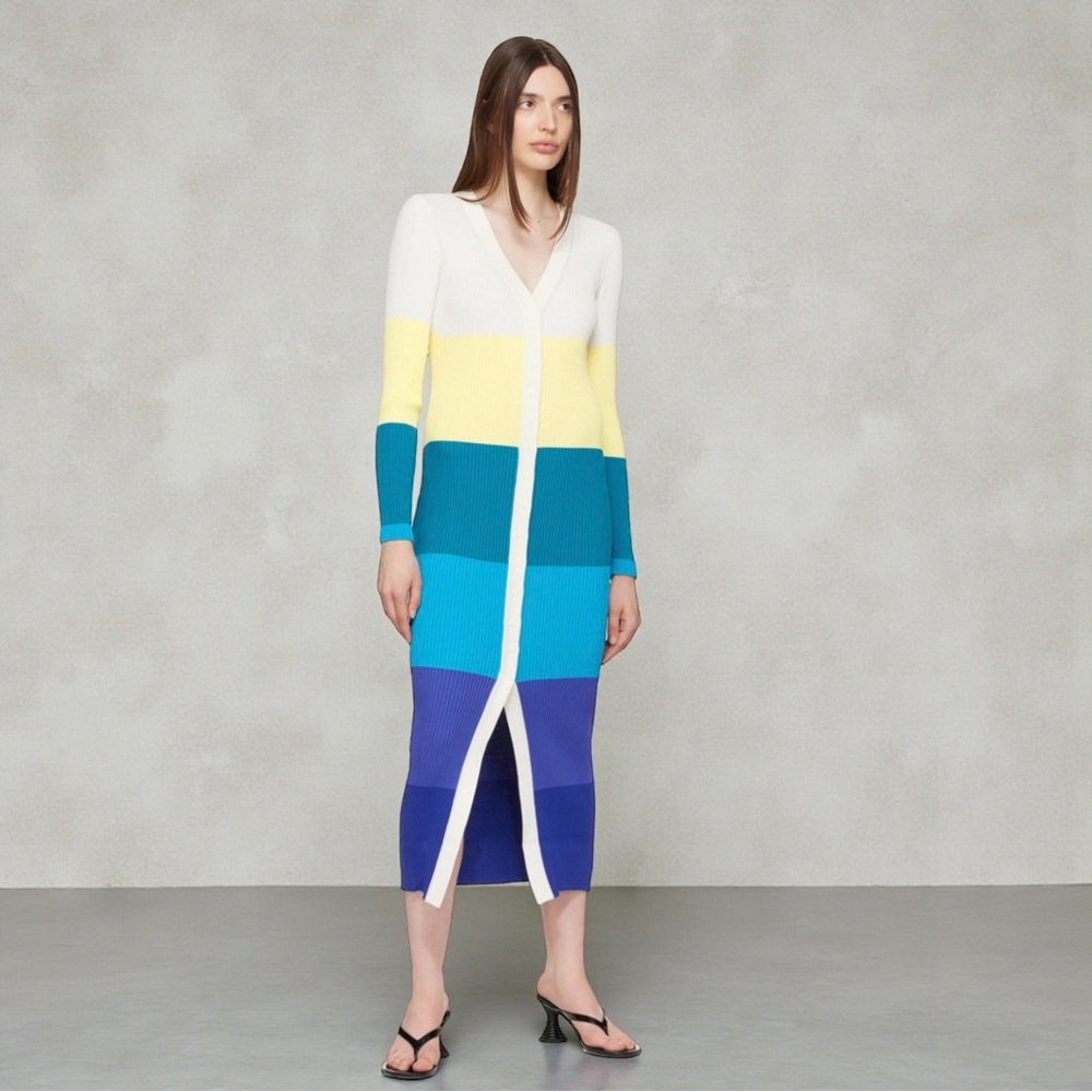 Staud Ribbed Colorblock Button-Front Midi Dress – NWT – Size XL MSRP $325
